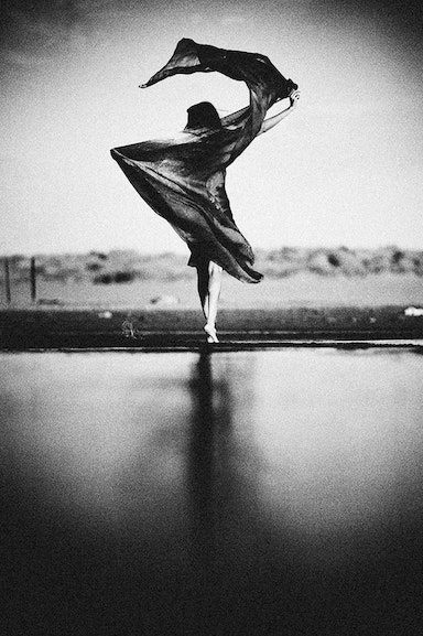 dancing in the dark, boho dancer black and white photo